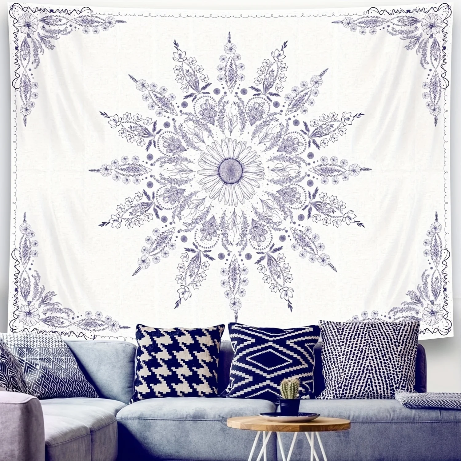 Bohemian Mandala Tapestry – Floral Woven Wall Hanging