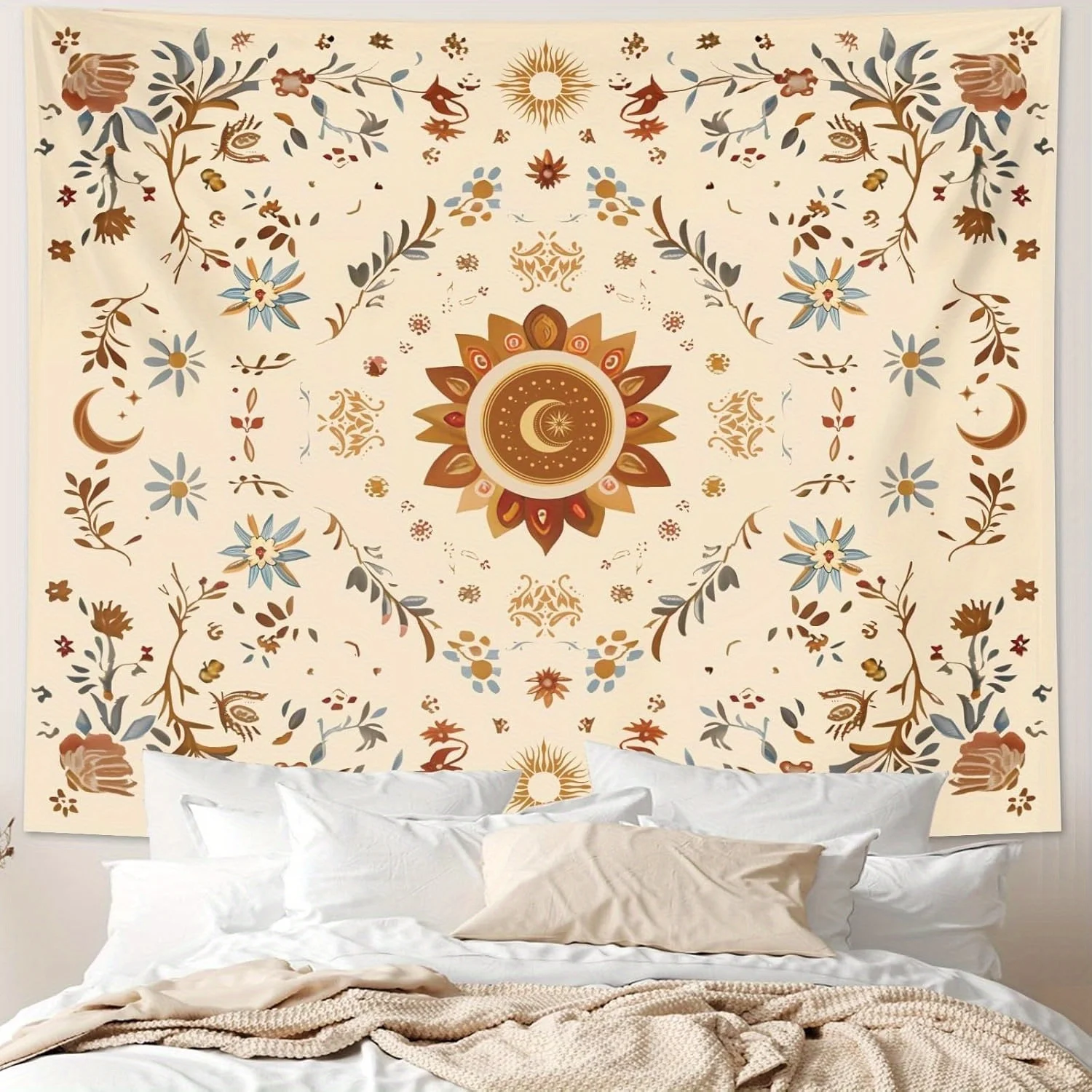 Sun & Moon Boho Tapestry – Vintage Hippie Wall Art for Bedroom or Living Room