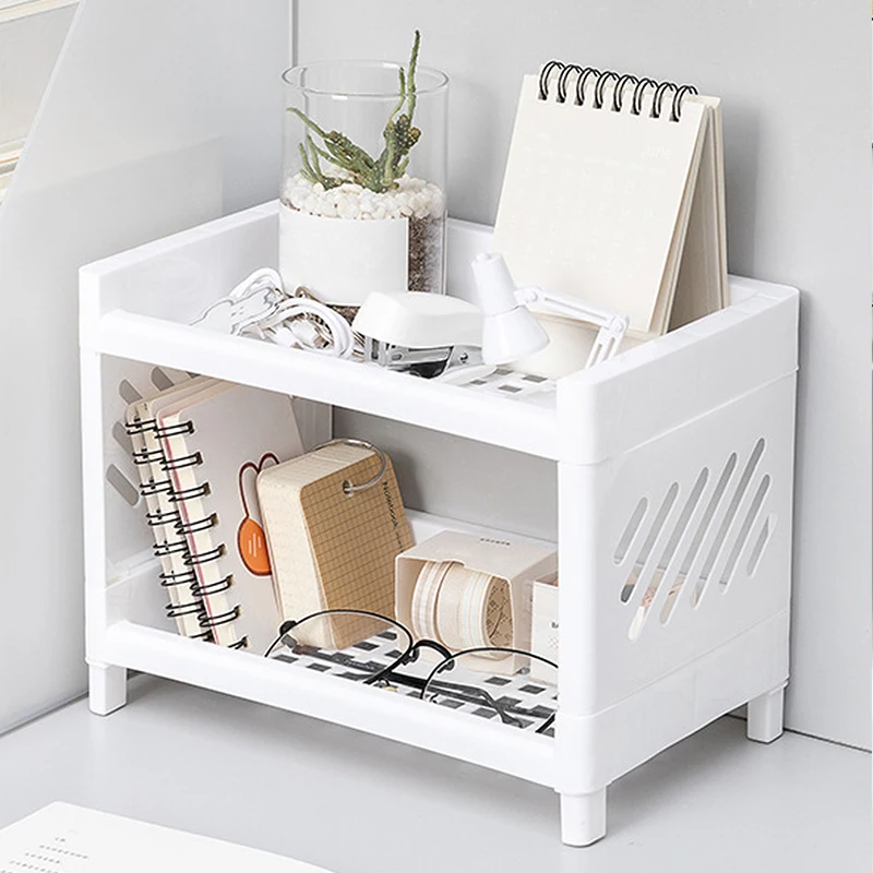 Double Layer Desktop Organizer Rack – White Minimalist Stand