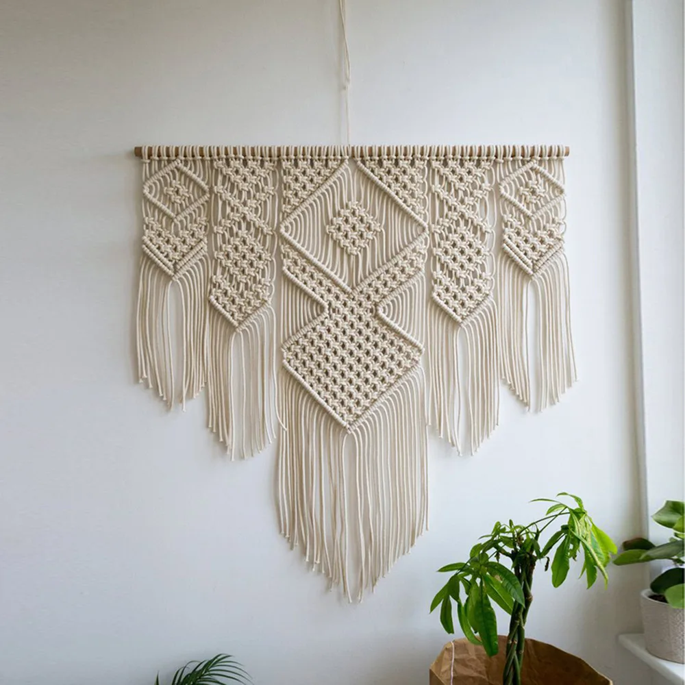 Large Macrame Wall Hanging with Wooden Stick – Wedding & Home Boho Decor